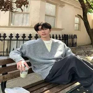 엘럽 남사친 니트 가을 투피스 페이크 브이넥 코트 V넥 차콜 원템3