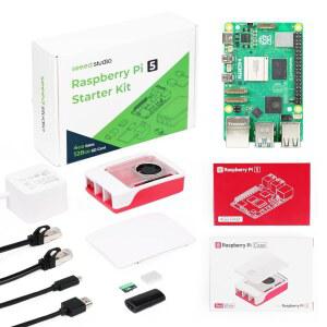 씨드 스튜디오 라즈베리 파이 5 스타터 키트 - 4GB RAM 128GB 마이크로 SD 카드, 64비트 OS 사전 탑재