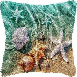 일반 불가사리 껍질과 소라 해변 걸쇠 후크 키트 43x43cm(11인치) 아크릴 실 DIY 베갯잇 러그 커버 홈 소파 크리스마스 장식