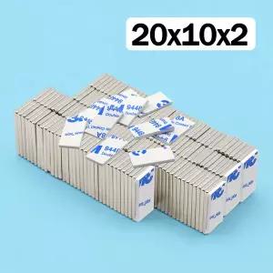 호환  20x10x2mm 양면 접착식 자석이 있는 초강력 블록 네오디뮴 자석 N35 강력한 영구 자석 imanes