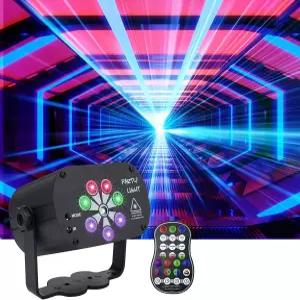 AMKI 파티 DJ 디스코 라이트 - 사운드 활성화 120 패턴 RGB 프로젝터 리모컨과 타이머가 있는 USB 전원 8