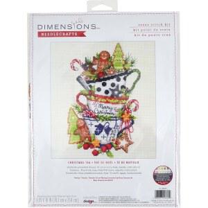 치수 70-09625 크리스마스 티 홀리데이 카운트 크로스 스티치 키트, 8인치 x 10인치, 14Cnt. 아이보리 아이다, 4피스