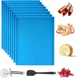 채소 고기 허브 및 액체용 실리콘 스크래퍼 커터 휠이 있는 8PCS 탈수기 트레이 가장자리 가죽 12 x 10