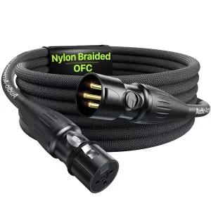 XLR 케이블 6.6피트 1팩 전문가용 금도금 리안 커넥터 뉴트릭 케블라 강화 나일론 브레이드 마이크 내구성
