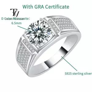 남자 모이사나이트 반지 랩 다이아 보라색 색상 스톤 925 스털링 실버 여성 파인 매력 1캐럿 6.5mm