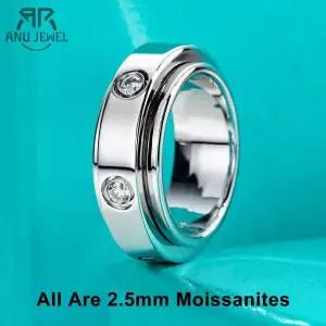 남자 모이사나이트 반지 랩 다이아 다이아몬드 14k 도금 2.5mm D 컬러 VVS1