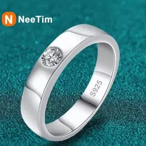 남자 모이사나이트 반지 랩 다이아 다이아몬드 이터너티 링 4mm 925 스털링 실버 실험실 골드 도금 쥬얼리