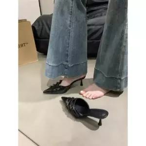여친 여름 슬리퍼 슈즈 가보시 스틸레토 세미 위에 버클 힐 미들 ST2