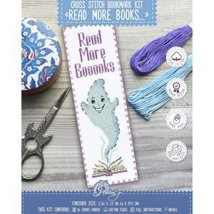 'Booooks' 카운트 크로스 스티치 북마크 키트 - 종이 패턴이 있는 DIY 자수 세트, 16 아이다 캔버스 및 사전 분류된 치실