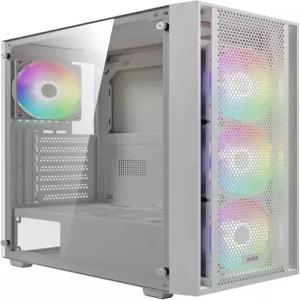 측면 강화 유리가 장착된 GAMDIAS 화이트 ATX 미드 타워 게이밍 컴퓨터 PC 케이스 4개의 120mm 팬 사전