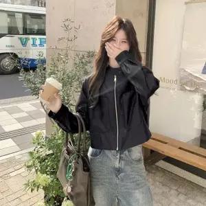 엘럽 여성용 캐주얼 가을 슬림핏 자켓 가죽 PU 코트 레더 점퍼 모터사이클 원템3