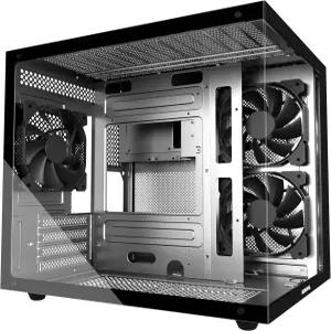 MOROVOL MATX PC 케이스 270 강화 유리 패널 게이밍 3개의 팬 사전 설치 ATX 컴퓨터 USB 3.0 블랙 V3