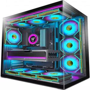 HYXN H1 ATX PC 케이스 - 7개의 인피니티 미러 PWM 팬 사전 설치 듀얼 캐비티 미드 타워 게이밍 타입-C