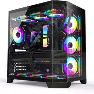 RUIX OV303 ATX 미드 타워 PC 케이스 사전 설치된 4 x 120mm 프리즘 PWM 팬 USB 3.0 및 Type-C 포트 고풍량