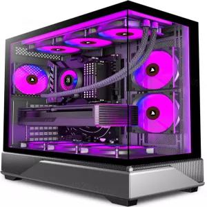 ANSAITE PC 케이스 6 PWM 팬 사전 설치 미드 타워 게이밍 타입-C 360mm 라디에이터 지원 강화 유리 컴퓨터