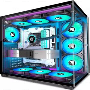 FOIFKIN F600 PC 케이스 - 사전 설치된 7 PWM 팬 ATX 미드 타워 게이밍 타입-C 유리 270 블랙