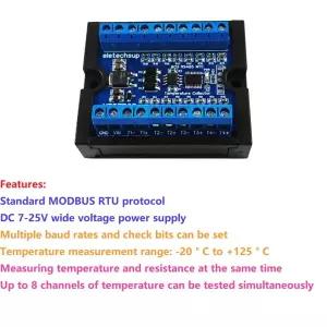 호환  Modbus RTU RS485 NTC 열전대 센서 종이 없는 종이 없는 컨트롤러 8CH 온도 및 저항 획득 보드