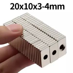 호환  초강력 네오디뮴 자석 N35 NdfeB 영구 자석 블록 구멍 포함 강력한 냉장고 20x10x3-4