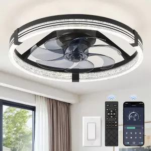 조명이 있는 ZMISIBO 로우 프로파일 천장 선풍기 플러시 마운트 모던 및 리모컨 20인치 LED 스텝리스 3가지