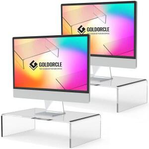 노트북 PC 프린터 컴퓨터 라이저 아크릴 트레이용 골드오클 2팩 모니터 스탠드 클리어