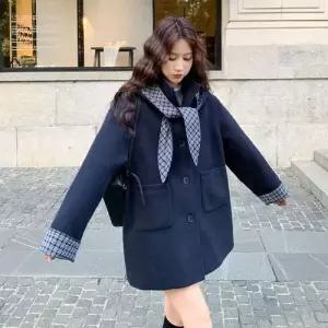 엘럽 여성 하프 가을 야구 점퍼 체크 후드 트렌치 코트 원템3