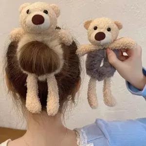 귀여운 곰돌이 인형 퍼 헤어밴드 머리띠 패션 머리끈 곱창 곰돌이곱창머리끈