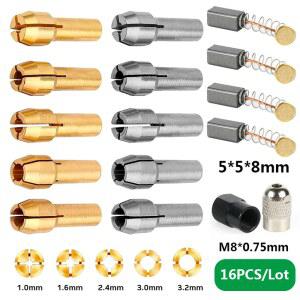 16 개/몫 드릴 척 콜렛 세트 1 0-3 2mm 4 3 로타리 도구 전동 공구 액세서리 용 생크 카본 브러시 척 어댑터