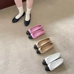 리본장식 에나멜 투톤 플랫슈즈 둥근코 단화 캐주얼 여성플랫슈즈 발편한플랫