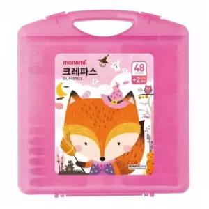올드림 모나미 모니주 가방파스 크레파스 48색 핑크 세트 신학기 준비물 이름표 견출지 세트