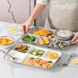 도자기 식판 어른 가정용 곡물 나눔접시 도자기식판 등급 나눔 세트 조식 급식판 혼밥 12인치 실버 깅엄체크판 화이트