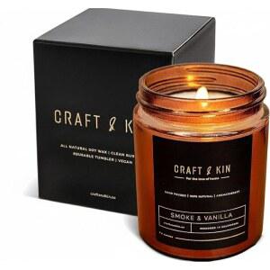 남성용 크래프트 & 킨 향초 | 스모크 바닐라 가정용 캔들 천연 향 오래 지속되는 겨울 캔들, 45시간 연소 시간, 8온스
