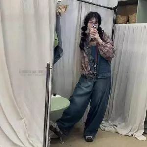 여성 청 캐주얼 점프슈트 슬림핏 멜빵 사랑스러운 OOTD1