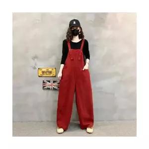 여성 사랑스러운 점프슈트 솔리드 오버롤 가을 슬림핏 와이드 바지 캐주얼 OOTD3