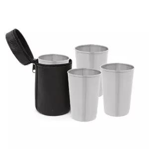 4p세트 스텐 170ml 가죽파우치 캠핑컵 스텐컵 휴대용 4p세트