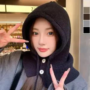 페이크 단추 니트 후드 넥워머 1P 겨울 보온 모자 니트넥워머 후드넥워머 겨울넥워머