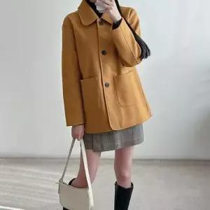 캐시미어코트 누빔 안감 따듯한 여성 라운드 카라 코트 머스타드