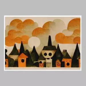 가로형 인테리어액자 Spooky Wooky Village A2사이즈 그림액자
