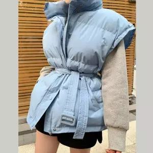 벨티드 하이넥 조끼 패딩 점퍼 베스트 겨울 여자 코디 (11796442A)