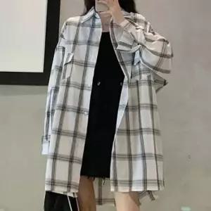 루즈핏 롱체크셔츠 군살커버 언발길이 옆트임 데일리 셔츠