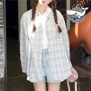 트위드셔츠 캐주얼 체크 패턴 오버핏 긴팔 셔츠 봄가을