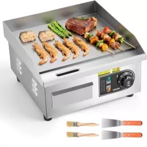 VEVOR 상업용 전기 그릴 13.98 x 11.81 인치 1750W 122-570°F 조절 가능 온도 주걱 2개와 브러시 2개 포함