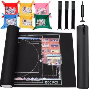 직소 퍼즐 매트 롤업 - 1500 1000 500피스 블랙 펠트 테이블 보드 클리어 시트 프레임 키퍼 수납 액세서리