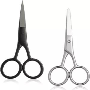 남녀용 2PCS 소형 그루밍 가위 눈썹 코털 수염 콧수염 속눈썹 귀털을 위한 스트레이트 앤 라운드 안전 팁 -