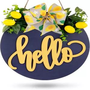 월린 레몬 나무 걸이 간판 3D Hello Summer 환영 봄여름 홈 오피스 샵 창문 결혼식을 위한 보우 러스틱