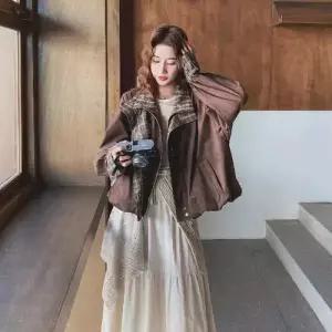 무천도사 여성용 여성 하프 체크 자켓 반 코트 봄가을 오버핏 KKE3