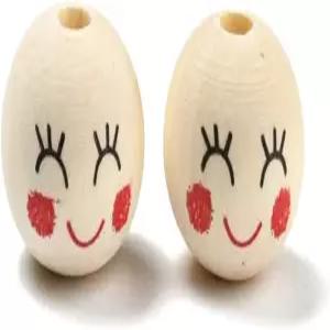 단링 주얼리 200개 20mm 해피 페이스 페인팅 나무 원형 스페이서 구슬 DIY 공예 팔찌 목걸이 열쇠고리 제작
