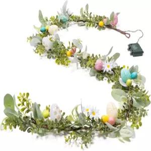 LED 조명 및 타이머가 장착된 6피트 프리라이트 부활절 화환 데이지 파스텔 가 배터리 작동 장식 맨틀