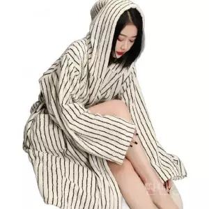 호텔샤워로브 샤워로브 여름 목욕 스트라이프 후드 로브 가운 실내 블랙 호텔샤워 옐로