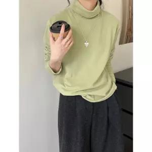 엘럽 여성용 더블편한 폴라티 크림무스탕 폴라넥 컬러 긴팔 박템1