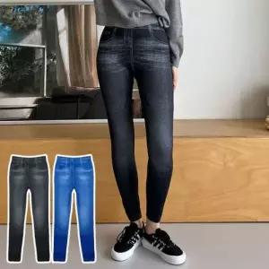 [하프클럽/]여성용 기모 데님 레깅스 보온 데일리 팬츠 2색 버튼 스타일